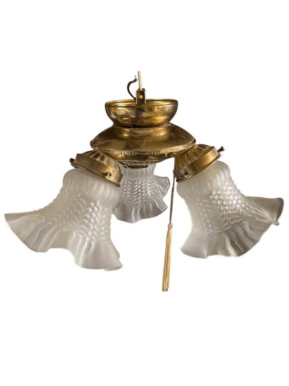 Vintage Three-Light Ceiling Fixture Art Deco Frosted Shades Cottage Style Flush